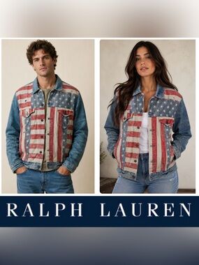 Denim & Supply Ralph Lauren American Flag Distressed Denim Jacket | Size S